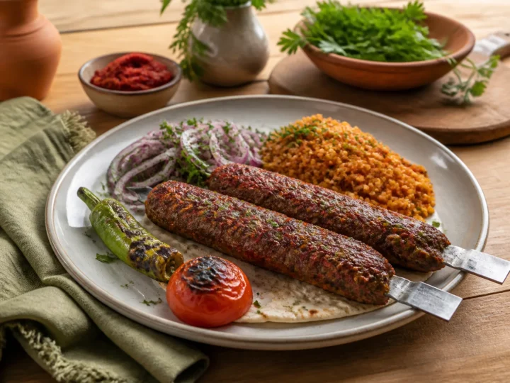 Adana Kebab, fertig angerichtet auf einem Teller