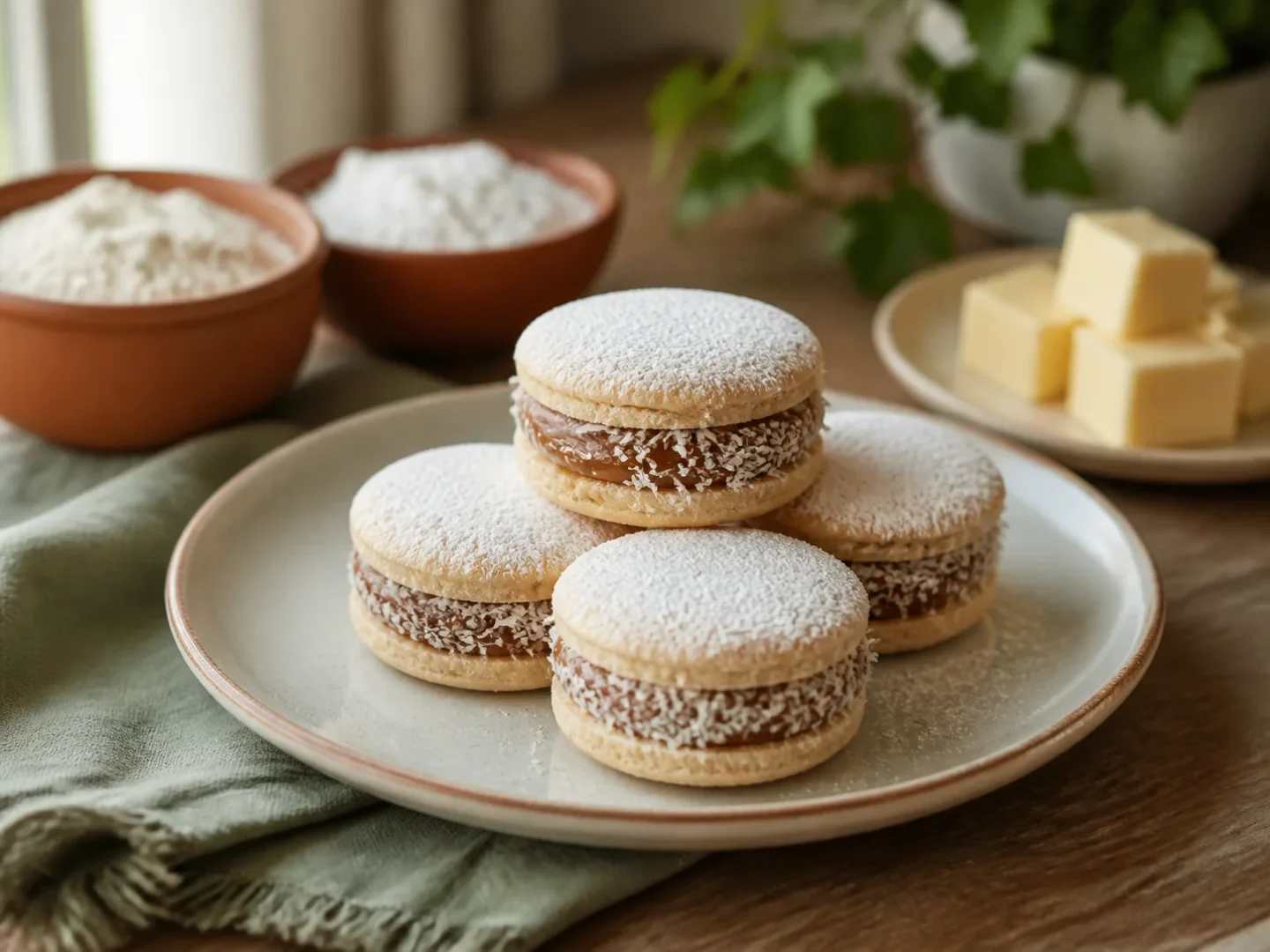 Argentinische Alfajores, fertig angerichtet auf einem Teller