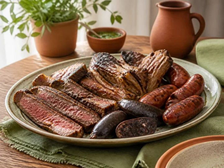 Argentinisches Asado, fertig angerichtet auf einem Teller