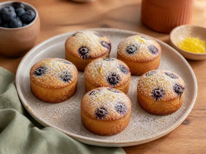 Blaubeer-Zitronen-Friands mit Puderzucker und Zitronenabrieb