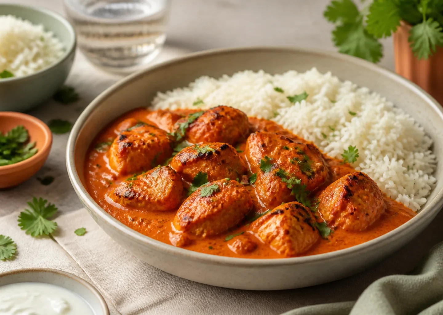 Chicken Tikka Masala mit cremiger Tomatensauce und frischem Koriander