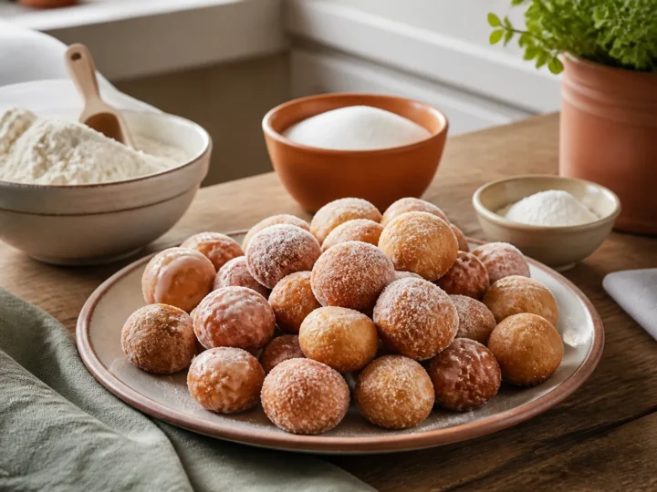 Kanadische Timbits, fertig angerichtet auf einem Teller