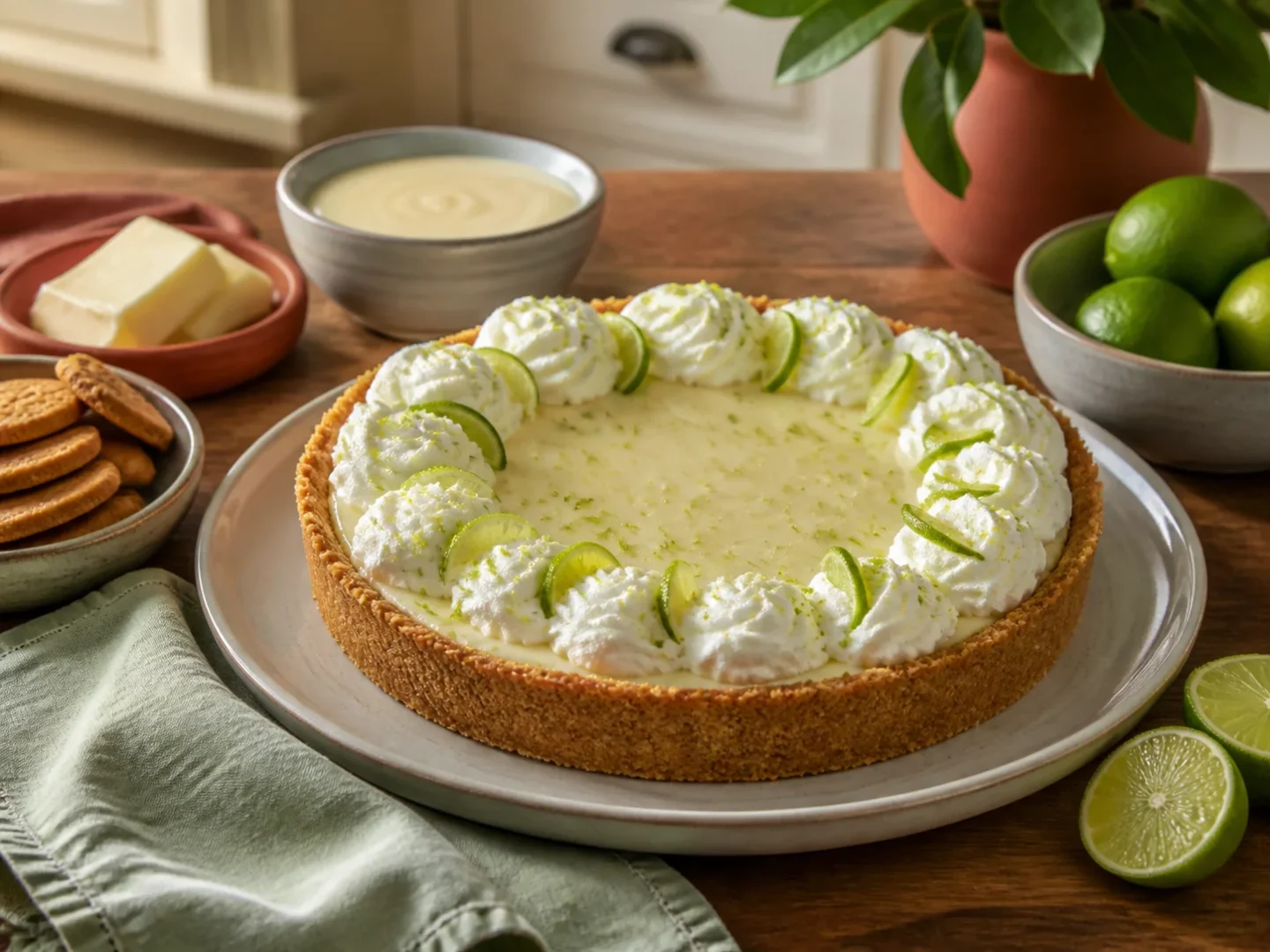Key Lime Pie, fertig angerichtet auf einem Teller
