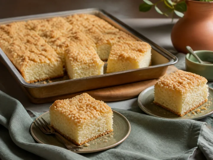 Klassischer Streuselkuchen vom Blech mit dicken goldbraunen Butterstreuseln