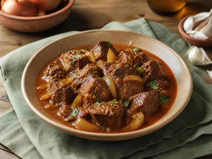 Lamm Rogan Josh, fertig angerichtet auf einem Teller