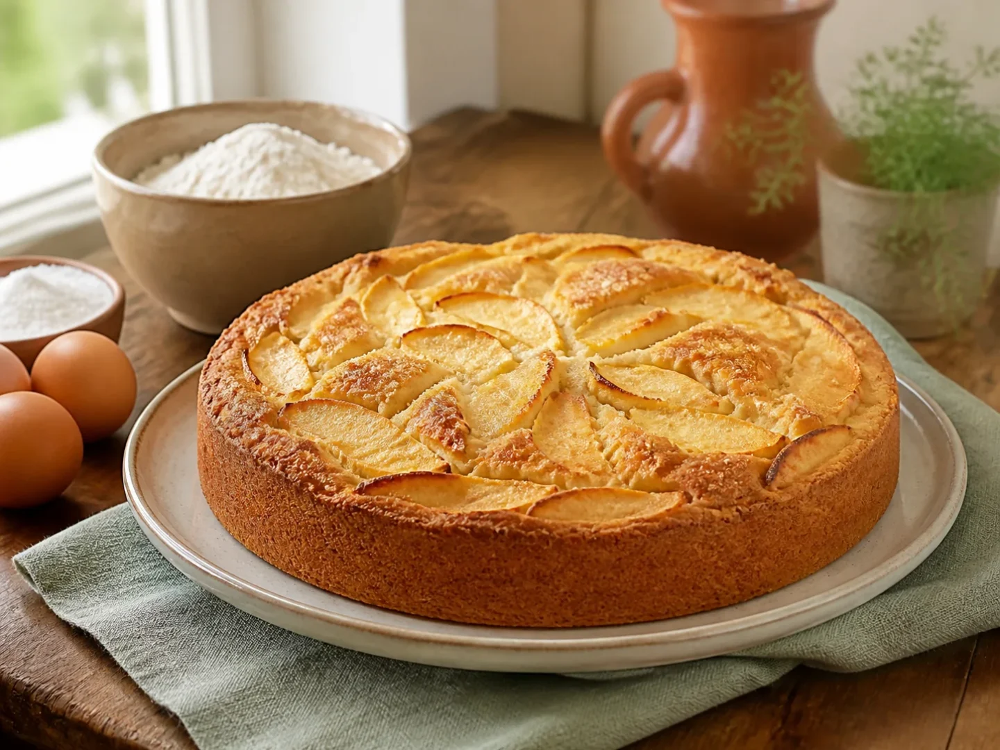 Niederländischer Apfelkuchen, fertig angerichtet auf einem Teller