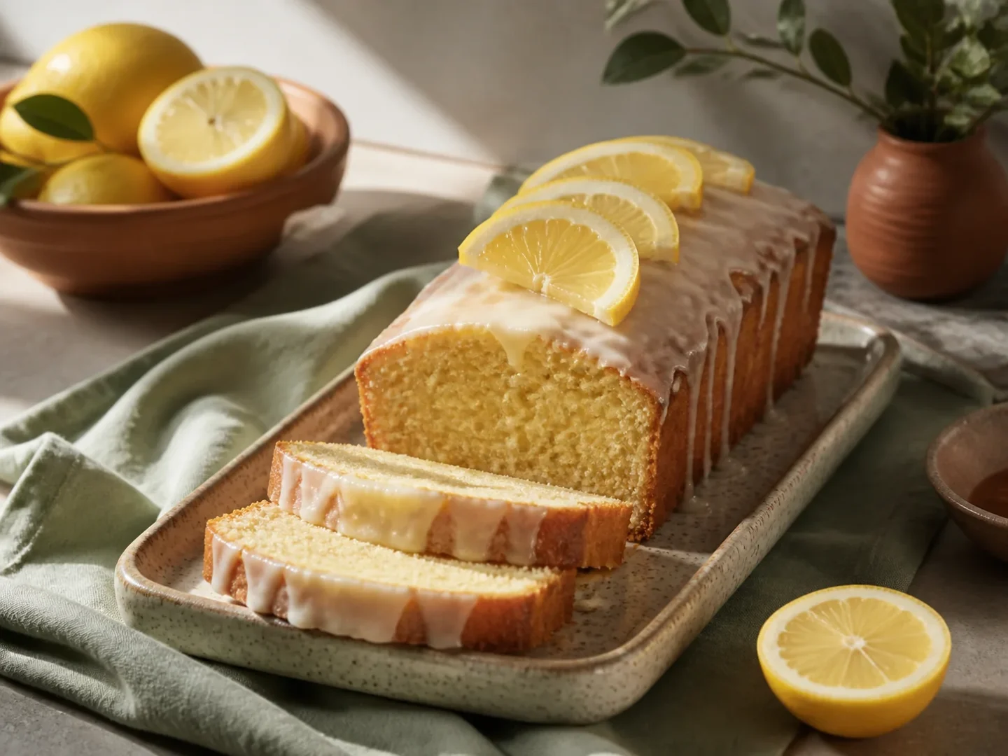 Saftiger Zitronenkuchen aus der Kastenform mit hellem Zitronenguss
