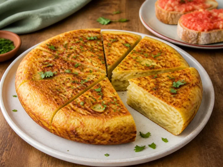 Spanische Kartoffel-Tortilla in goldenen Stücken mit Petersilie