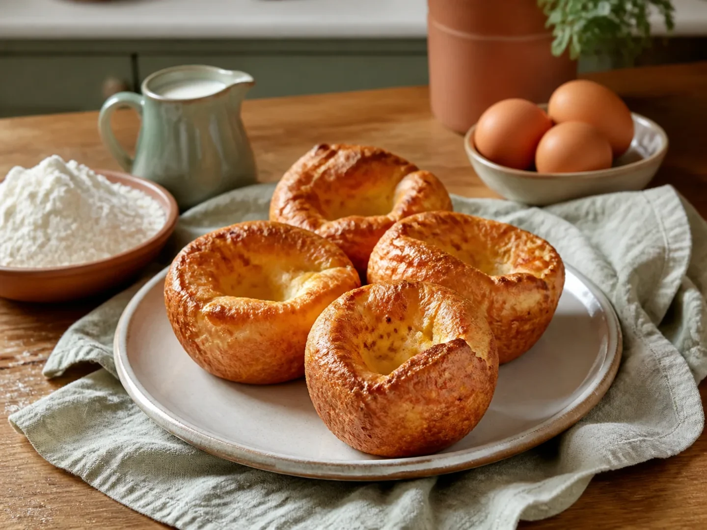 Yorkshire Puddings, fertig angerichtet auf einem Teller